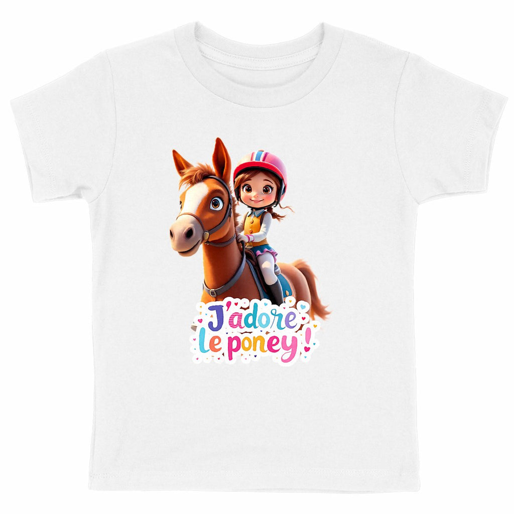 T-shirt 100% coton bio "J'adore le poney" - face_blanc