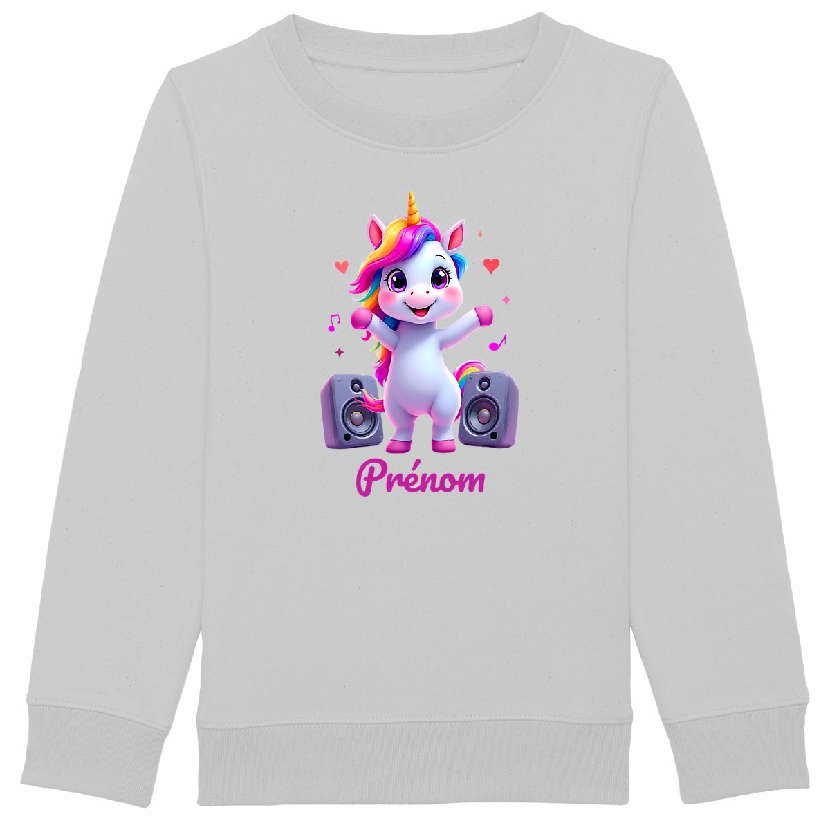Sweat-shirt Epais Enfant Licorne Danseuse personnalisable - face_gris