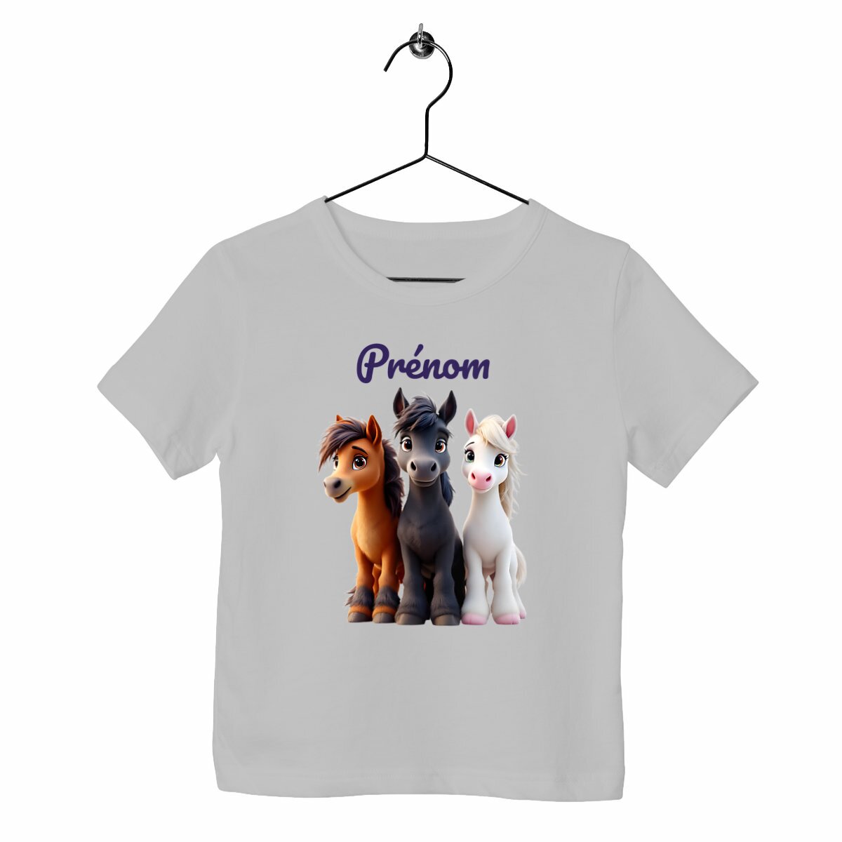T-shirt Enfant Epais avec 3 Poneys - face_gris