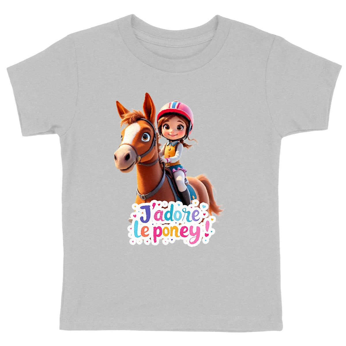 T-shirt 100% coton bio "J'adore le poney" - face_gris