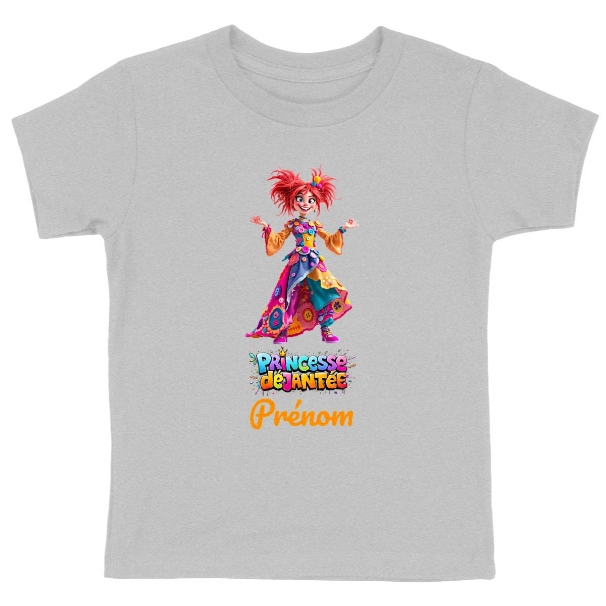 T-shirt enfant 100% coton bio "Princesse déjantée" - face_gris