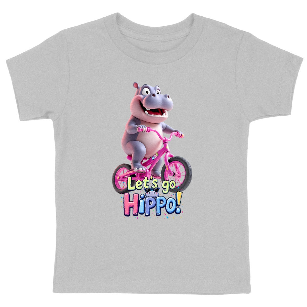 T-shirt enfant 100% coton bio "Let's go Hippo !" - face_gris