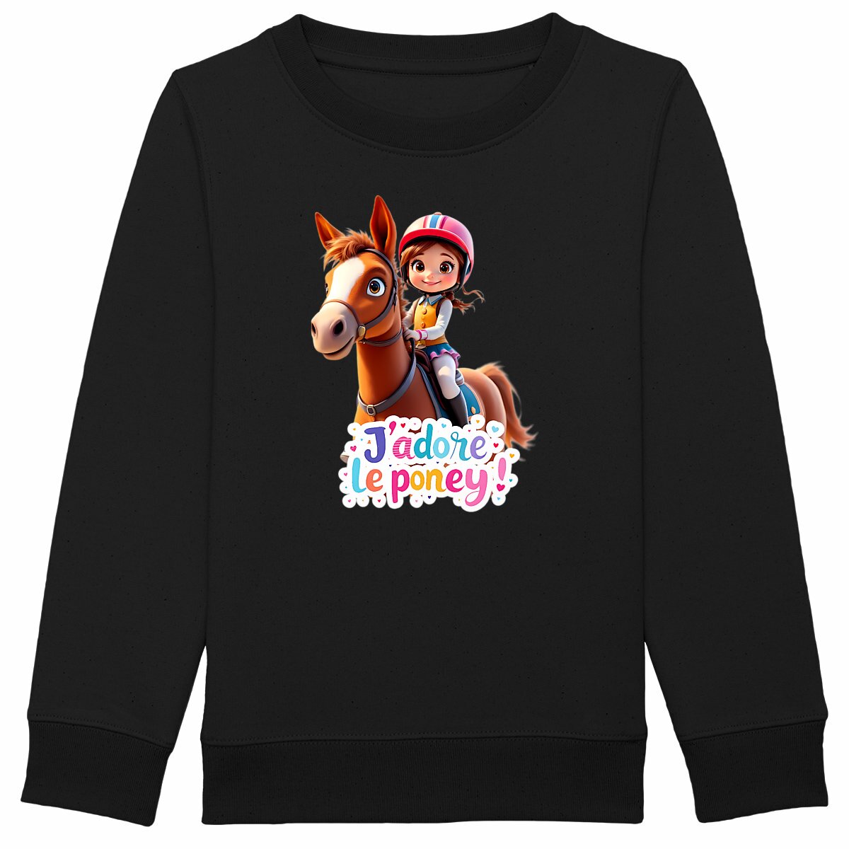 Sweat-shirt Epais Enfant J'adore le poney - face_noir
