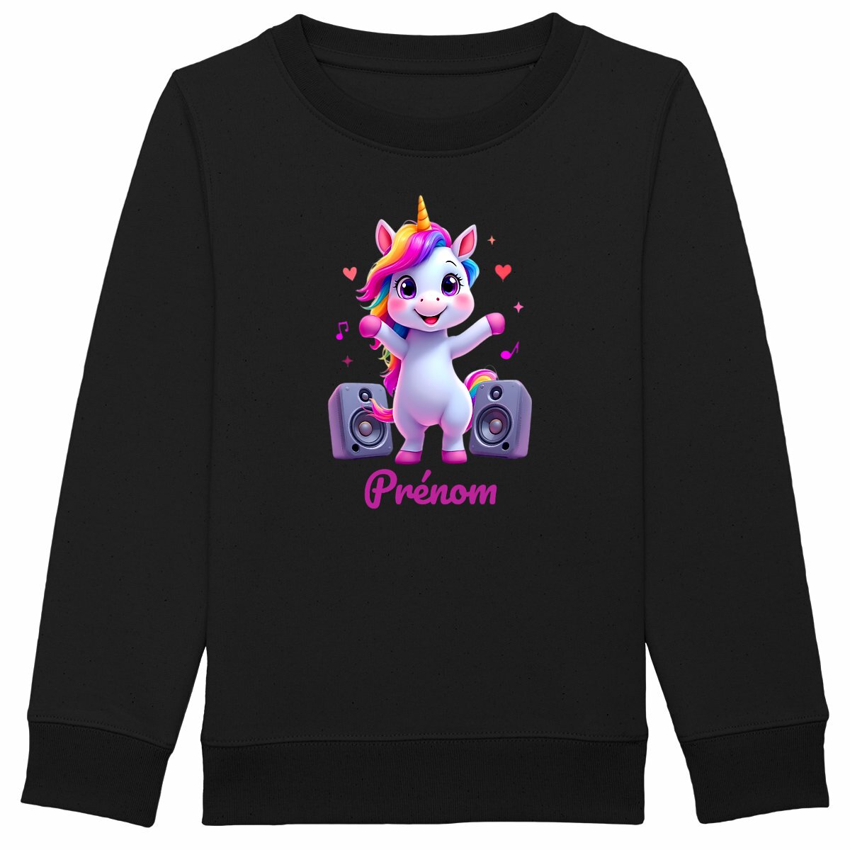 Sweat-shirt Epais Enfant Licorne Danseuse personnalisable - face_noir