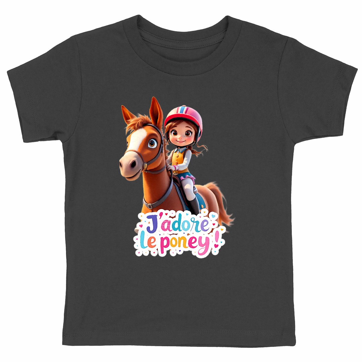 T-shirt 100% coton bio "J'adore le poney" - face_noir