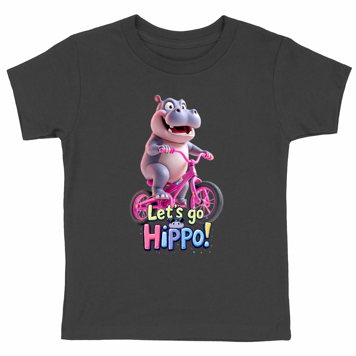 T-shirt enfant 100% coton bio "Let's go Hippo !" - face_noir