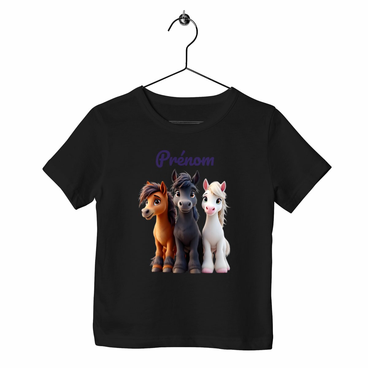 T-shirt Enfant Epais avec 3 Poneys - face_noir