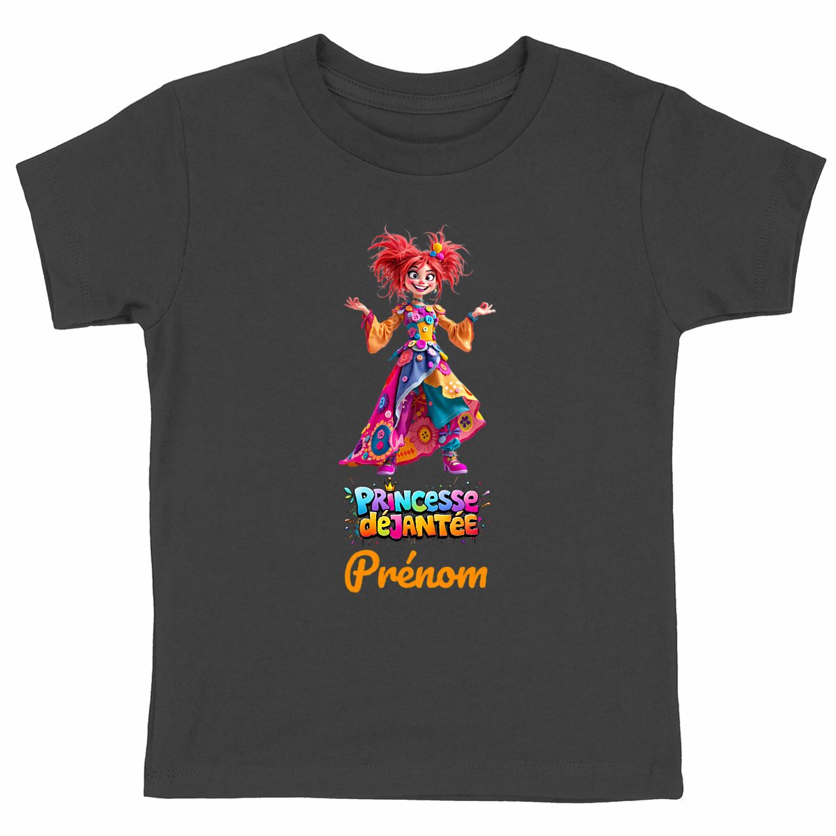 T-shirt enfant 100% coton bio "Princesse déjantée" - face_noir