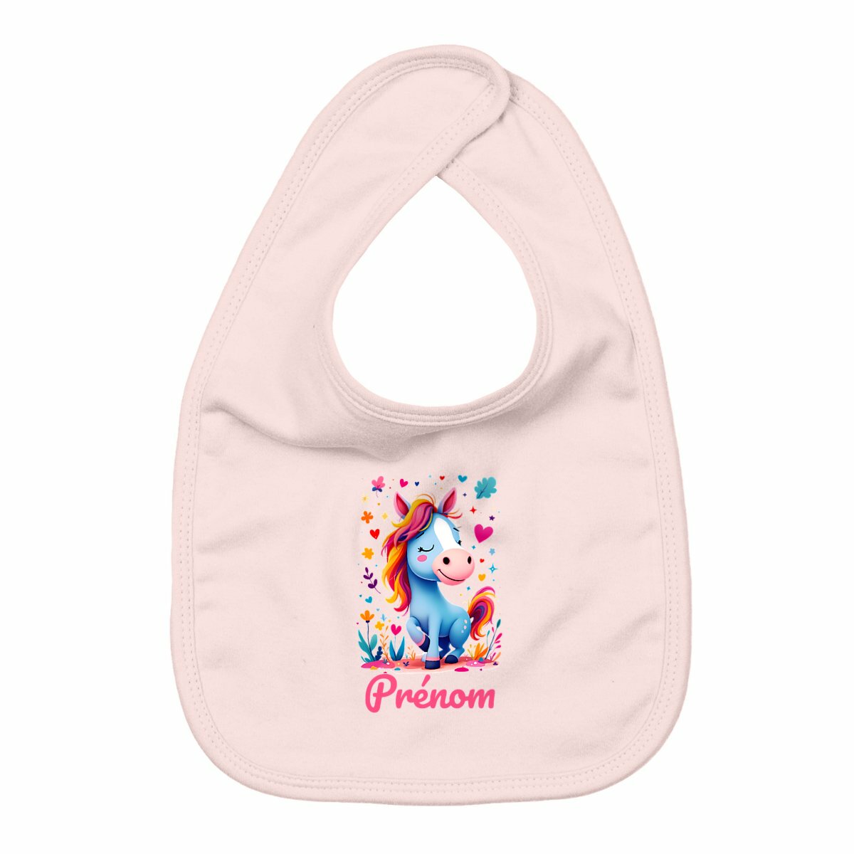 Bavoir ponette rêves colorés personnalisable - face_rose