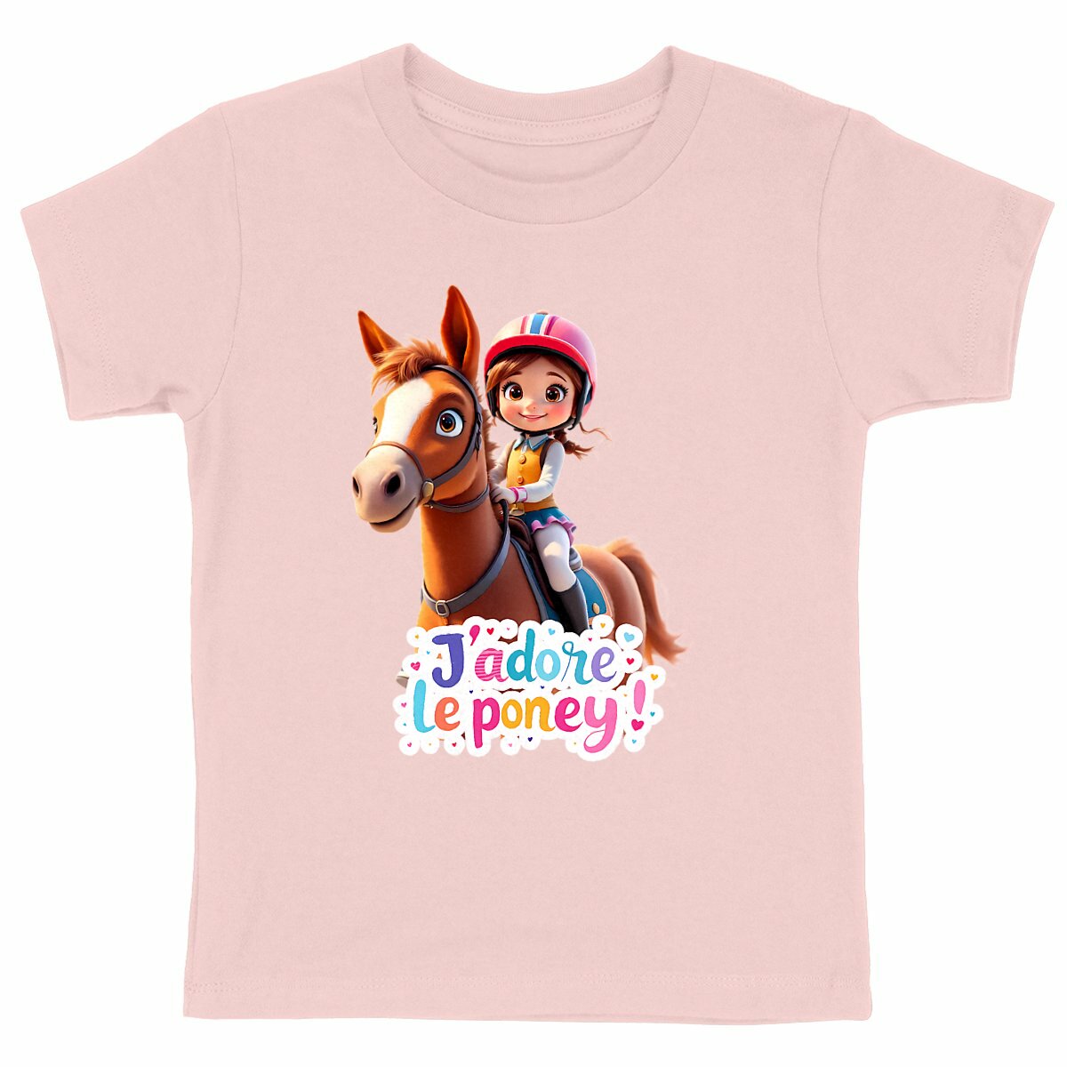 T-shirt 100% coton bio "J'adore le poney" - face_rose