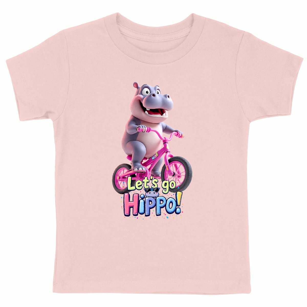 T-shirt enfant 100% coton bio "Let's go Hippo !" - face_rose